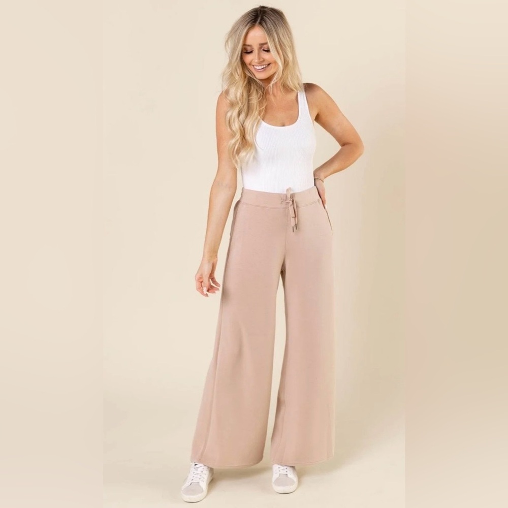 SPANX AirLuxe Wide Leg Drawstring Pants - Beige Womens S